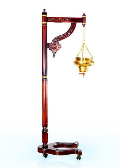SHIRODHARA STAND- WOODEN with decorative White Bronze Vessel